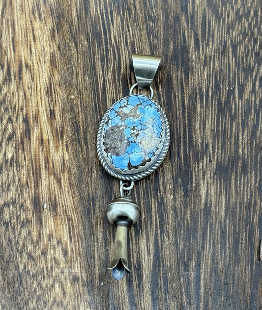 Navajo Handmade Sterling Silver Golden Hills Turquoise Dangle Blossom Pendant