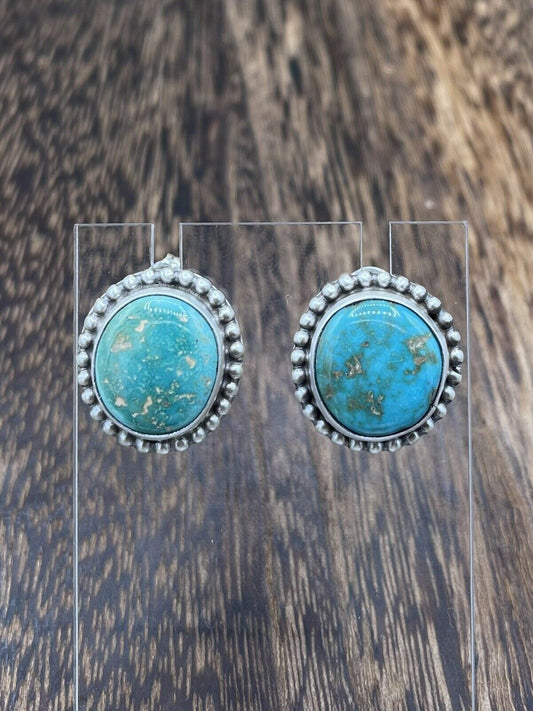 Native American Navajo Handmade Silver Sonoran Turquoise Post Stud Earrings