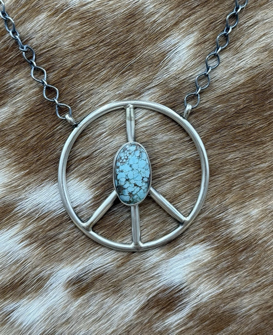 Native American Navajo handmade Sterling Silver Turquoise Peace Hippie Necklace