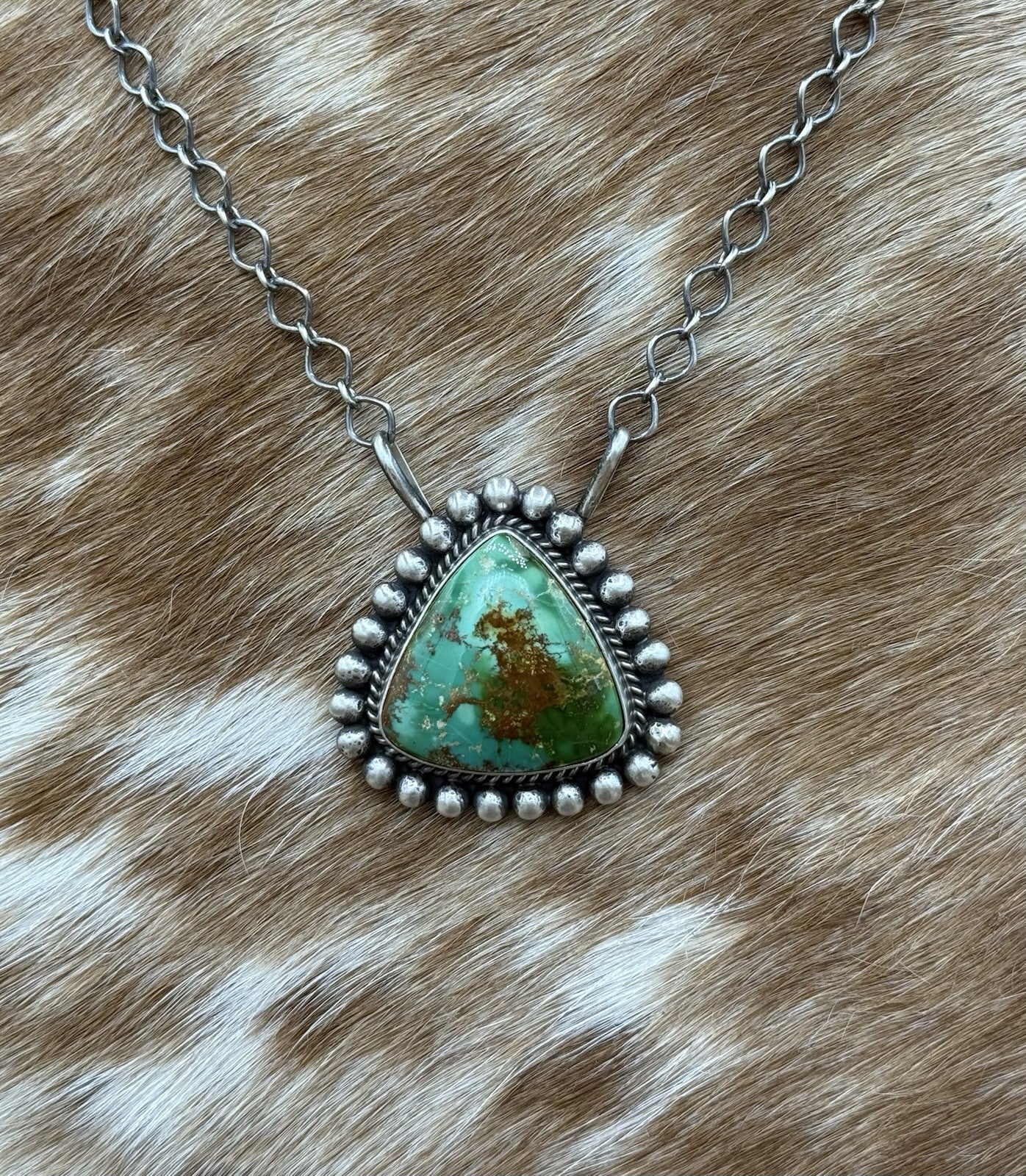 Native Navajo Handmade Sterling Silver Sonoran Gold Turquoise Necklace 18” Large