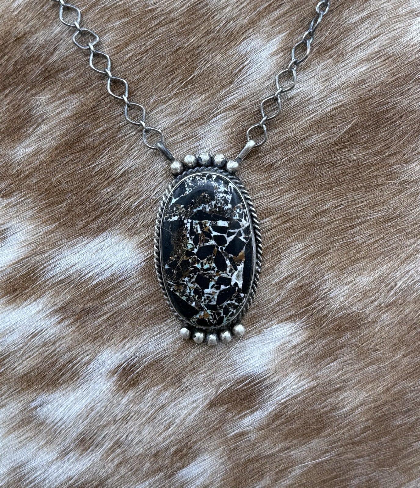 Native Navajo Handmade Sterling Silver Blackjack Turquoise Bar Necklace 18”