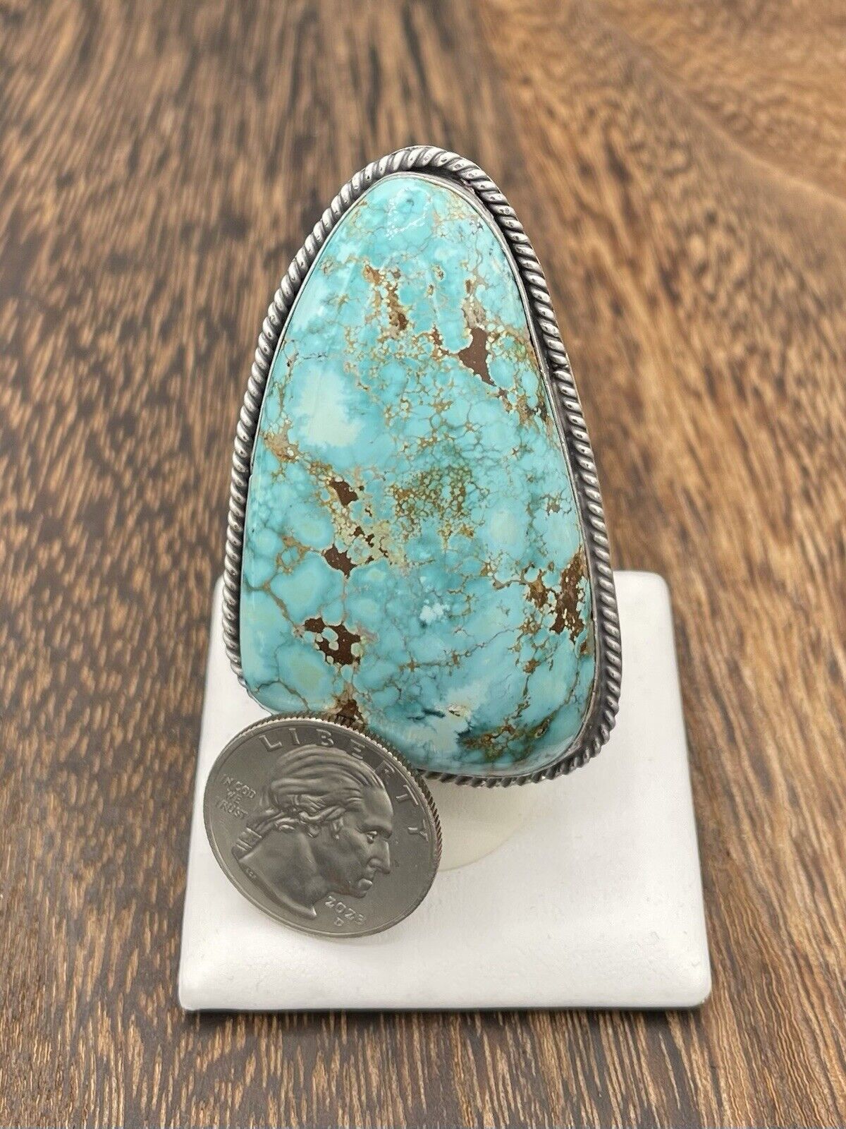 Native American Navajo Handmade Sterling Silver Morenci Turquoise Ring Size 8.5