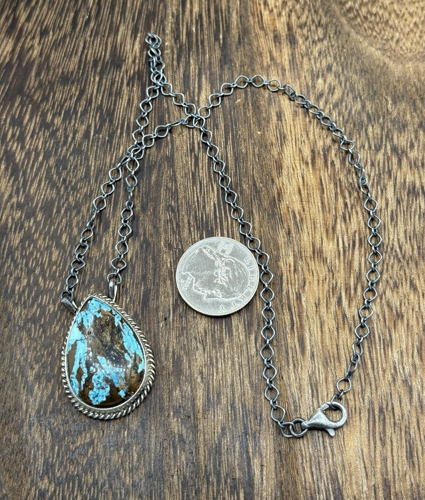 Native Navajo Handmade Sterling Silver Royston Turquoise Bar Necklace 18”