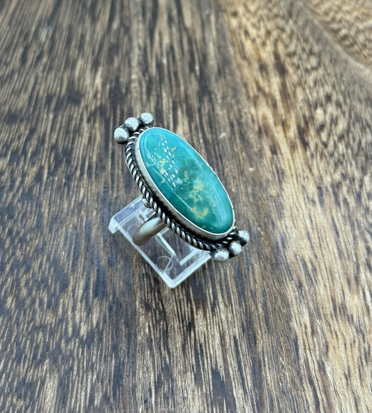 Navajo Handmade Sterling Silver Royston Turquoise Adjustable Ring Size 8 To 10