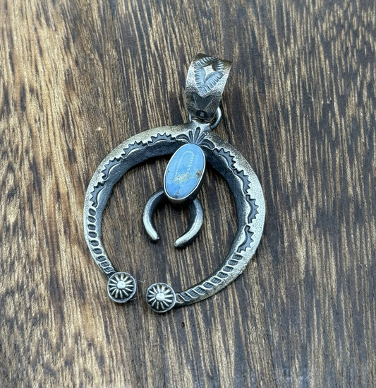 Navajo Handmade Sterling Silver Golden Hills Turquoise Naja Pendant Kevin Billah