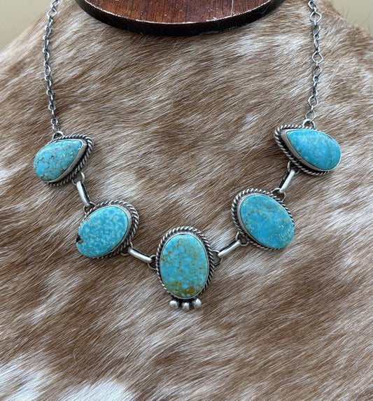 Native Navajo Handmade Sterling Silver Kingman Turquoise Choker Necklace 15”