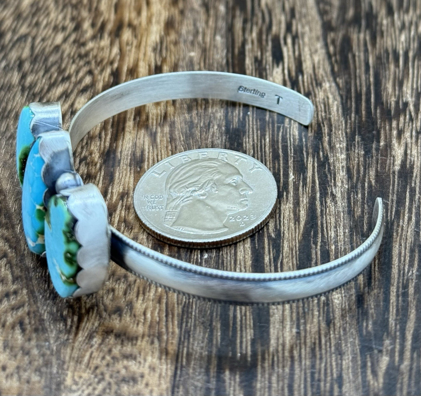 Navajo Handmade Sterling Silver Sonoran Gold Turquoise Stacker Cuff Bracelet