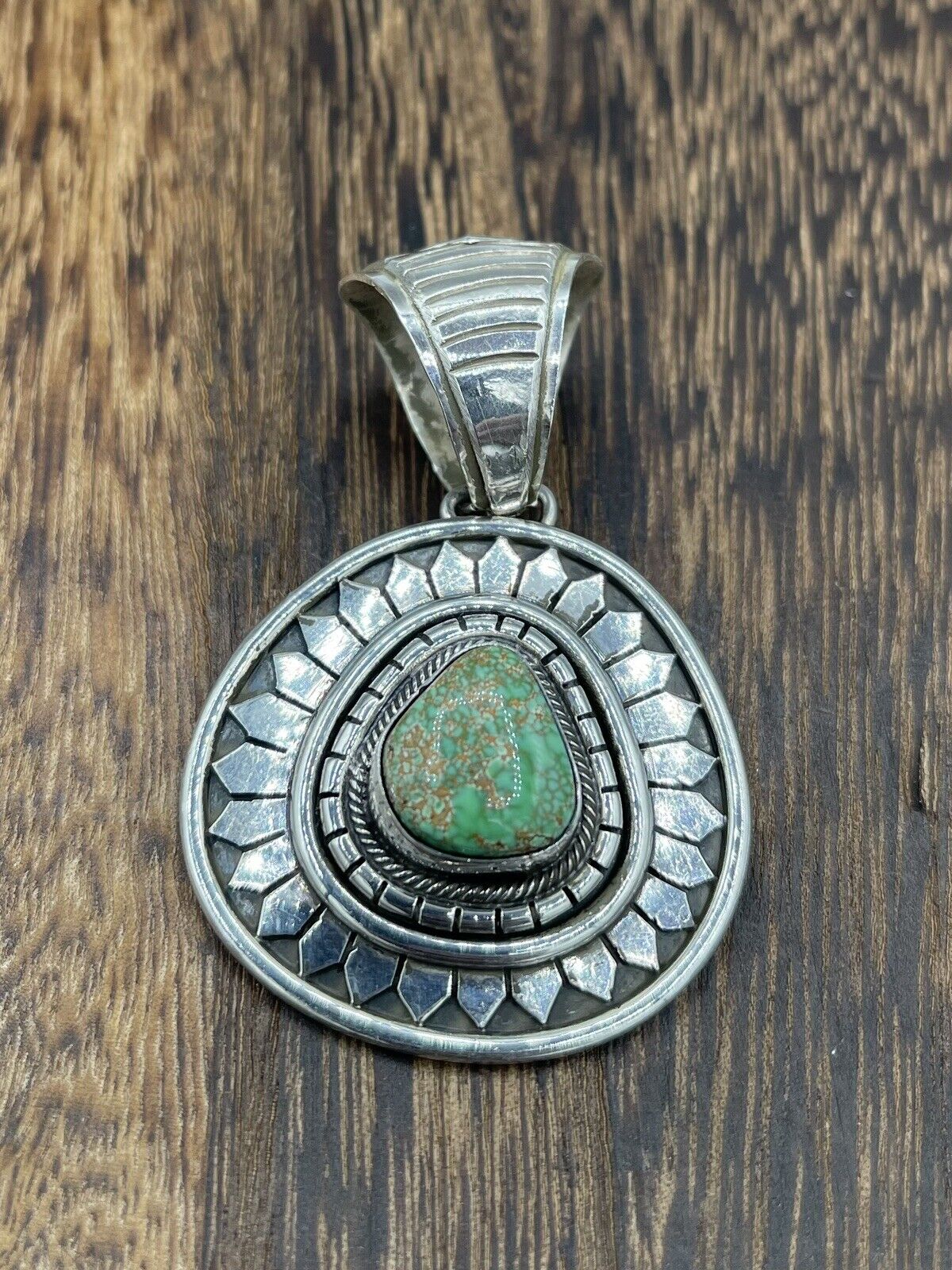 Native American Sterling Silver Navajo High Grade Carico Lake Turquoise Pendant