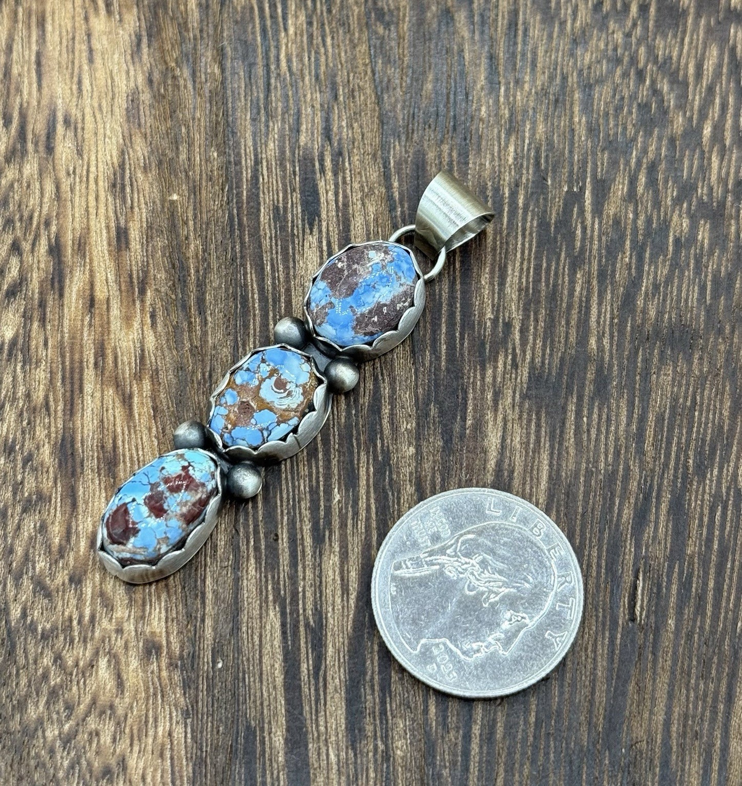 Navajo Handmade Sterling Silver Golden Hills Turquoise Cluster Drop Pendant
