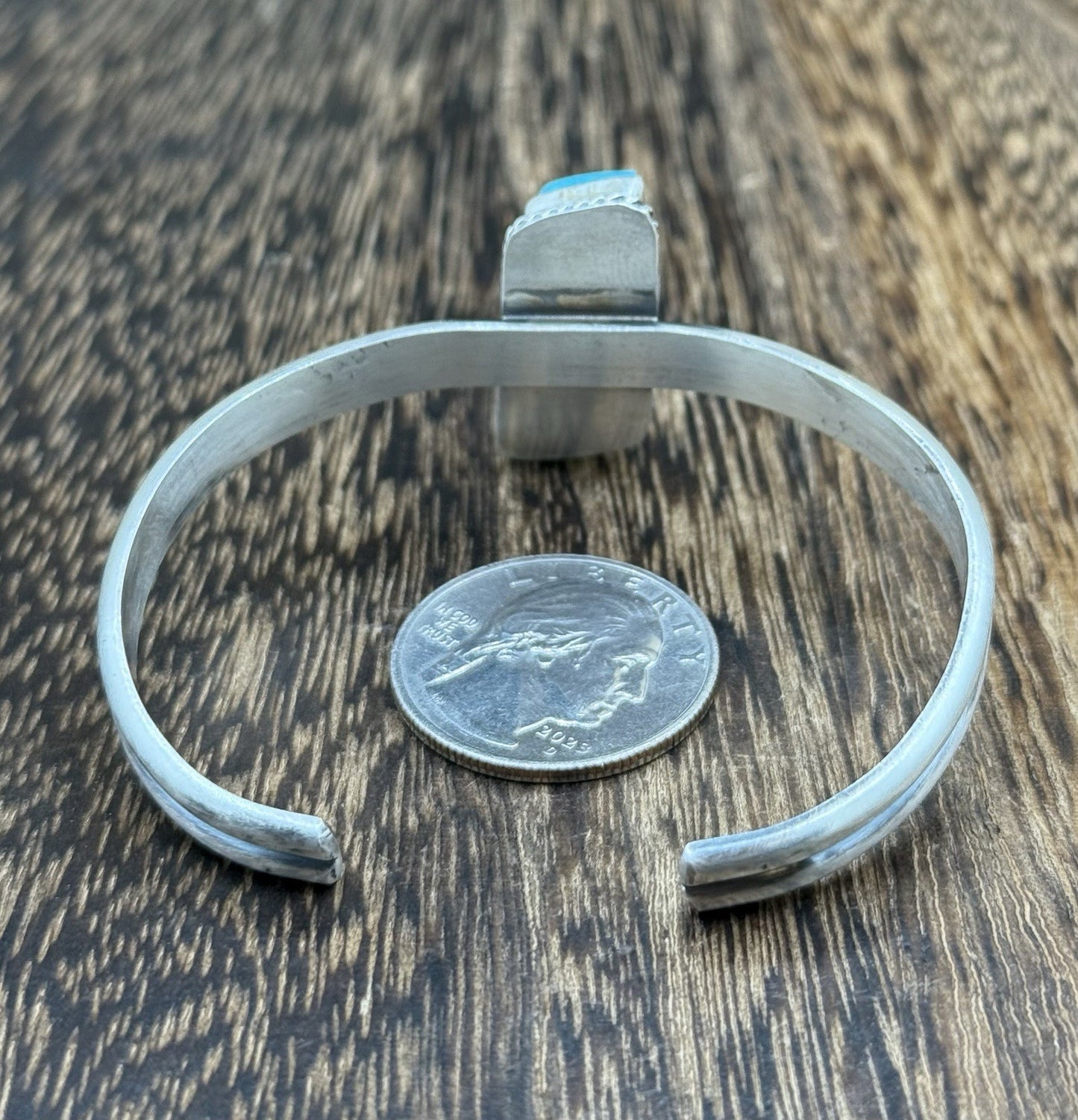 Navajo Handmade Sterling Silver Blue Glacier Turquoise Stacker Cuff Bracelet