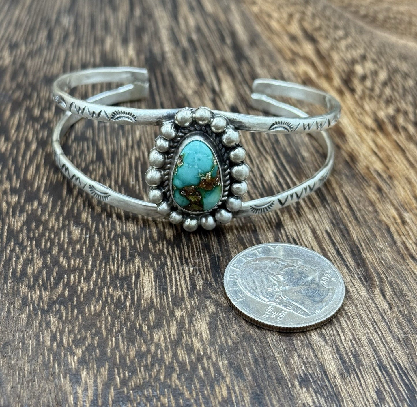 Native Navajo Handmade Sterling Silver Sonoran Gold Turquoise Cuff Bracelet