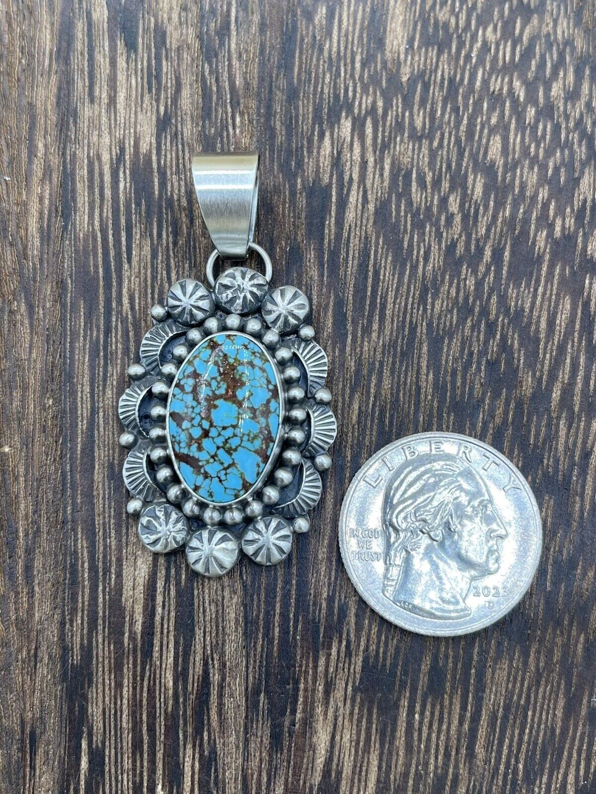 Native American Sterling Silver Navajo Handmade Turquoise Pendant - Betta Lee