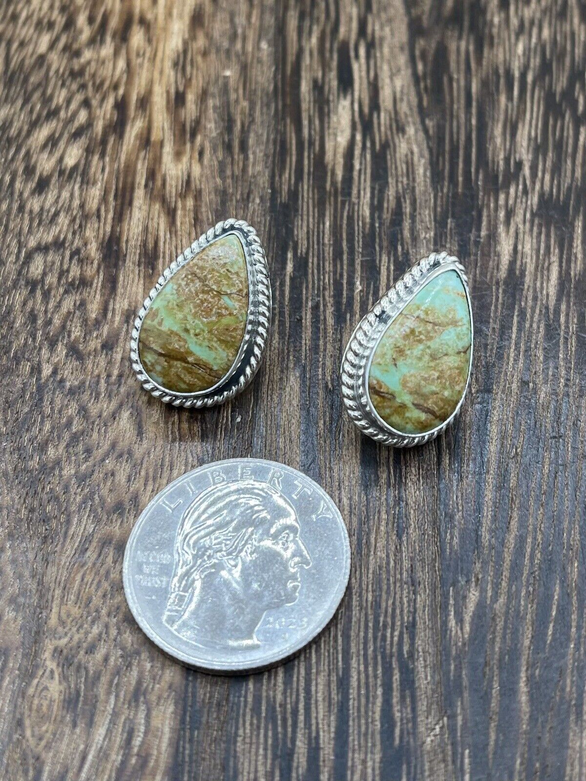 Navajo Handmade Sterling Silver Sonoran Turquoise Post Stud Earrings Byron Begay