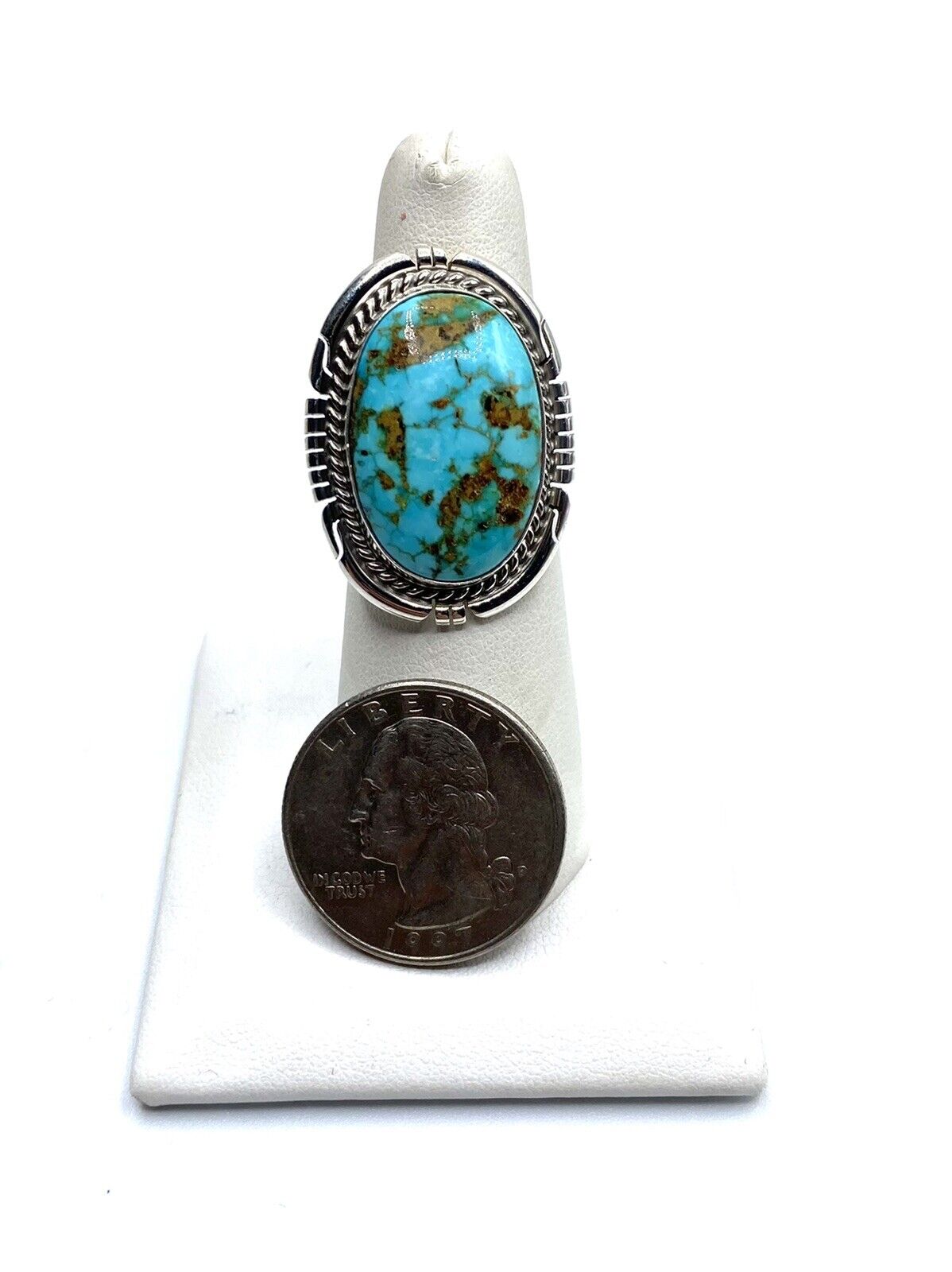 Native American Sterling Navajo Handmade Sonoran Rose Turquoise Ring Size 7