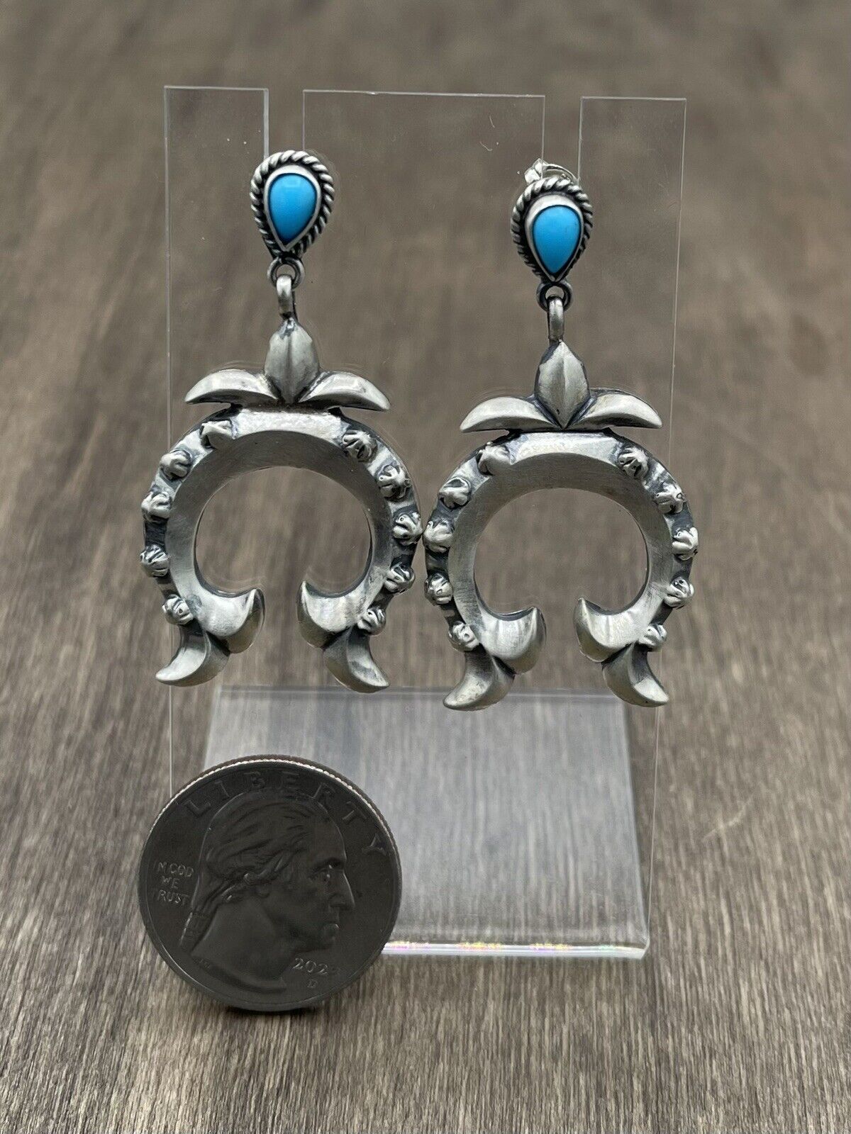 Native American Sterling Silver Navajo Handmade Turquoise Dangle Earrings