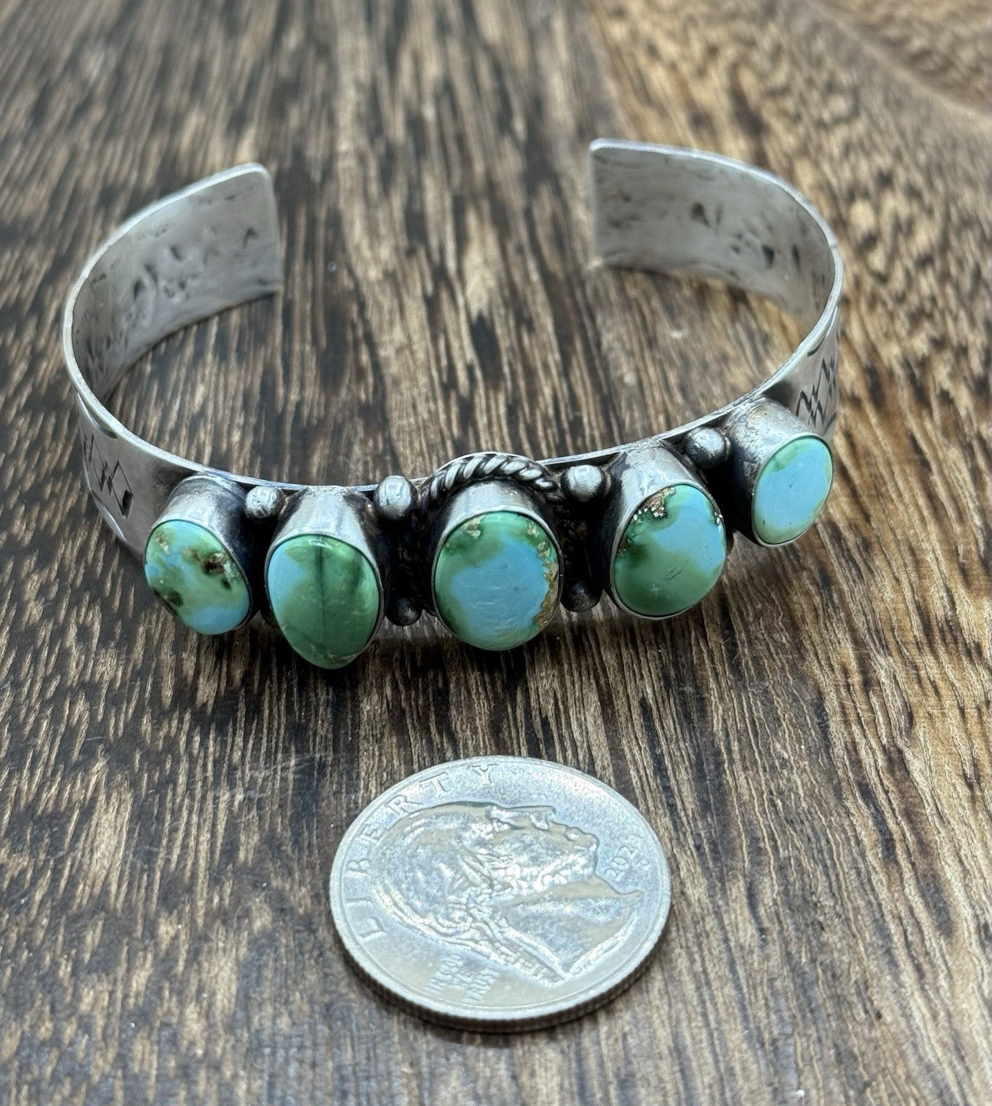 Native Navajo Handmade Sterling Silver Sonoran Gold Turquoise Cuff Bracelet