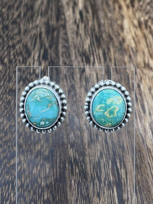 Native American Navajo Handmade Silver Sonoran Turquoise Post Stud Earrings