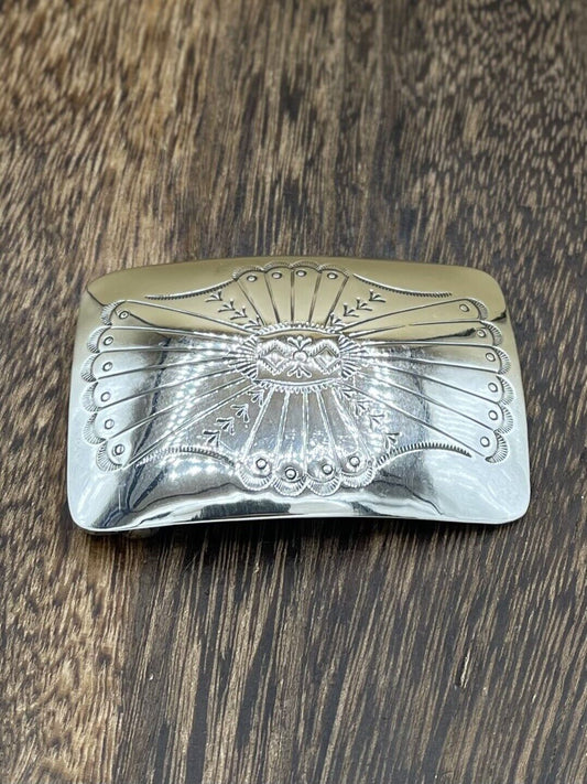 Native American Navajo Handmade Shiny Sterling Silver Belt Buckle By Joann Begay