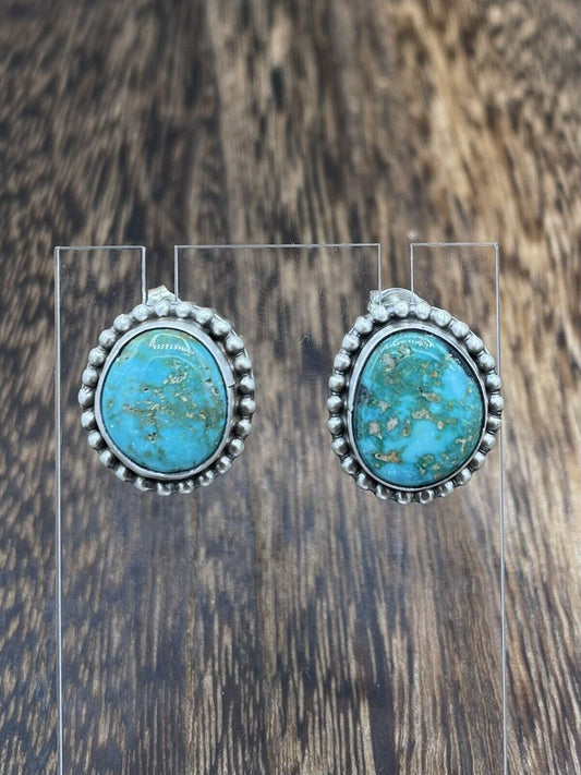 Native American Navajo Handmade Silver Sonoran Turquoise Post Stud Earrings