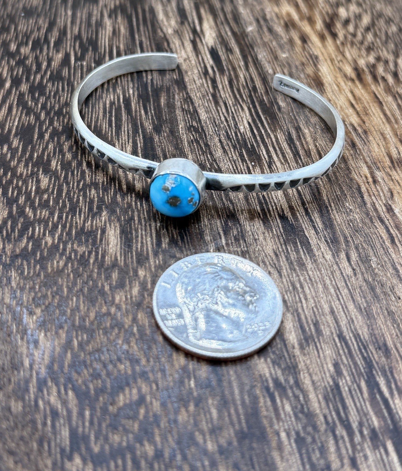 Navajo Handmade Sterling Silver Blue Ridge Turquoise Stacker Cuff Bracelet