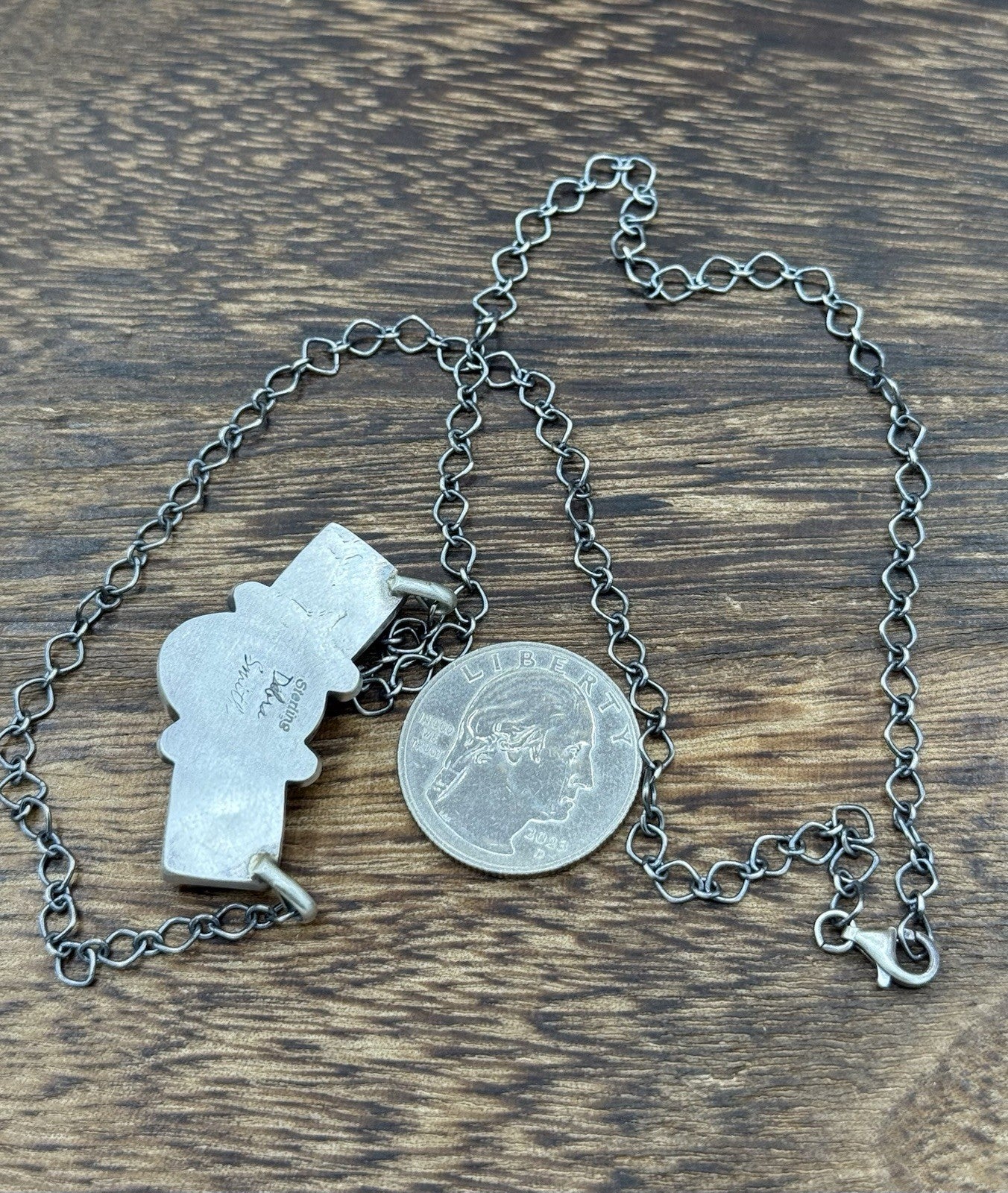 Navajo Handmade Sterling Silver Pink Conch Shell Cluster Bar Necklace 18”