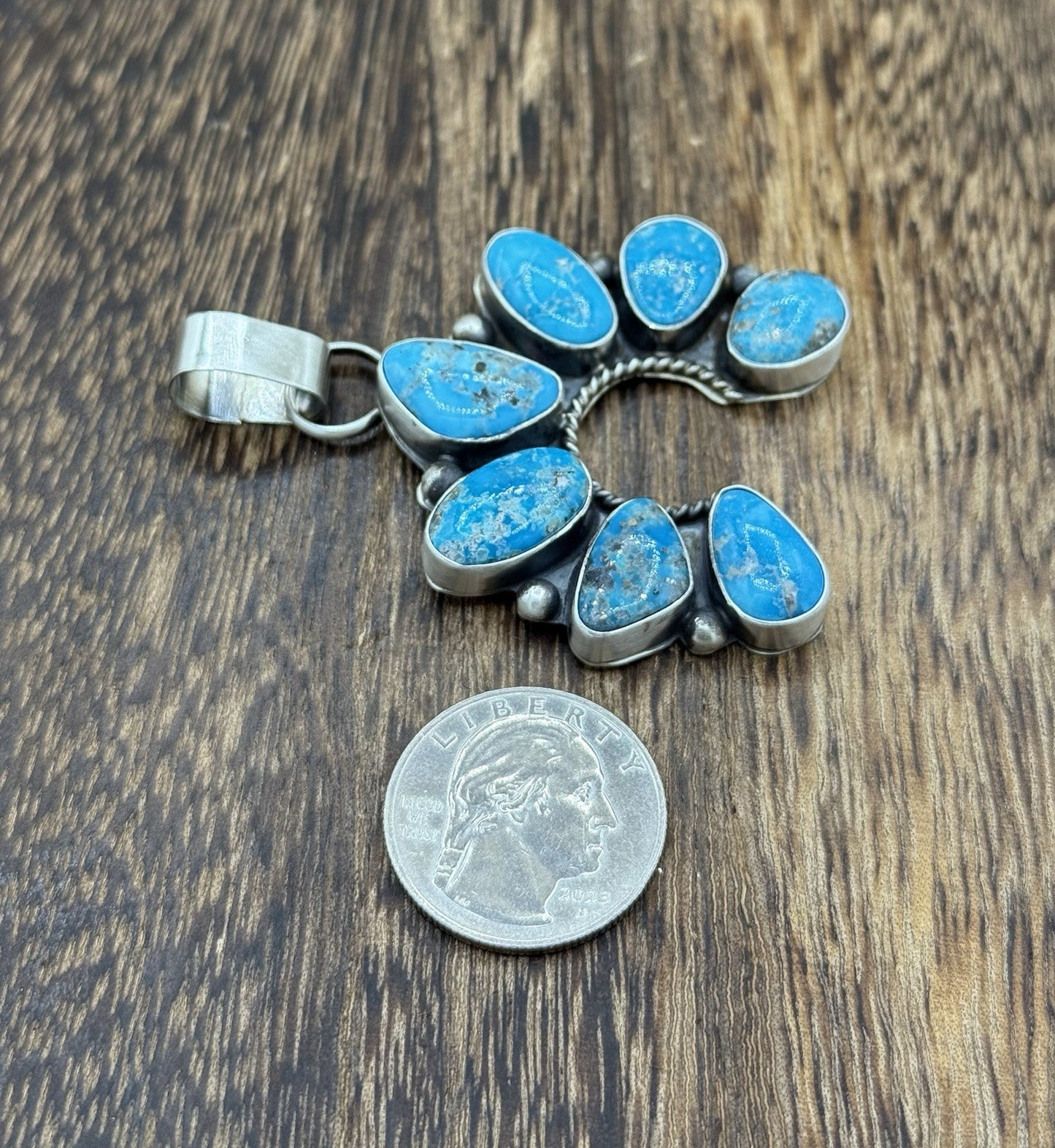 Native Navajo Handmade Sterling Silver Blue Ridge Turquoise Cluster Naja Pendant