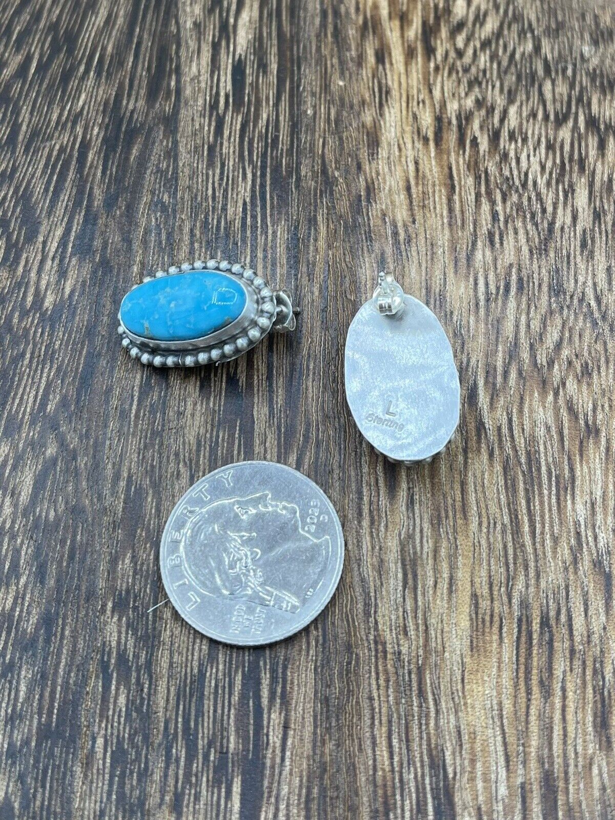 Native American Navajo Handmade Silver Kingman Turquoise Post Stud Earrings