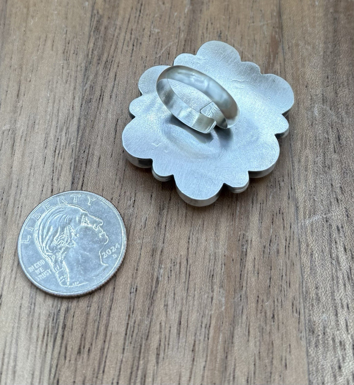 Navajo Handmade Sterling Silver Pink Conch Adjustable Ring Size 7 To 10