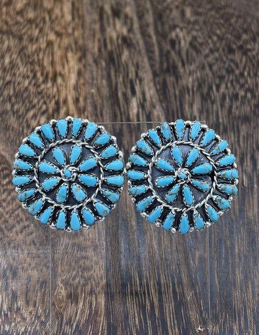 Native American Navajo Handmade Sterling Silver Turquoise Cluster Post earrings