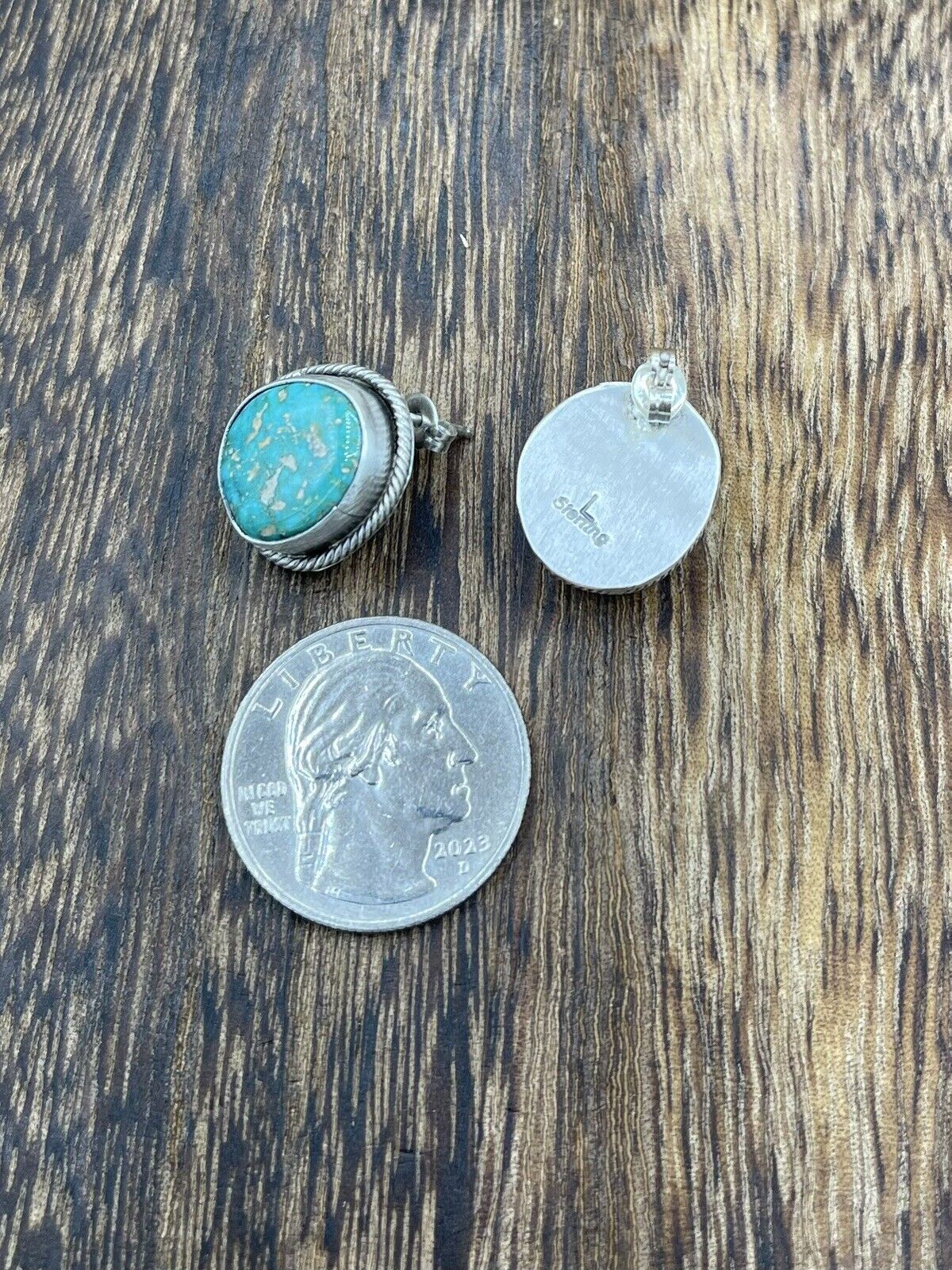 Native American Navajo Handmade Silver Sonoran Turquoise Post Stud Earrings