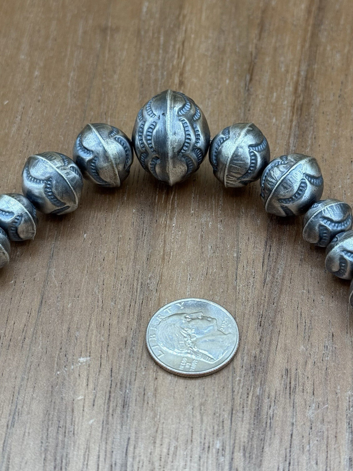 Authentic Navajo Handmade Old Look Navajo Pearl Bead Necklace And Earrings 24”