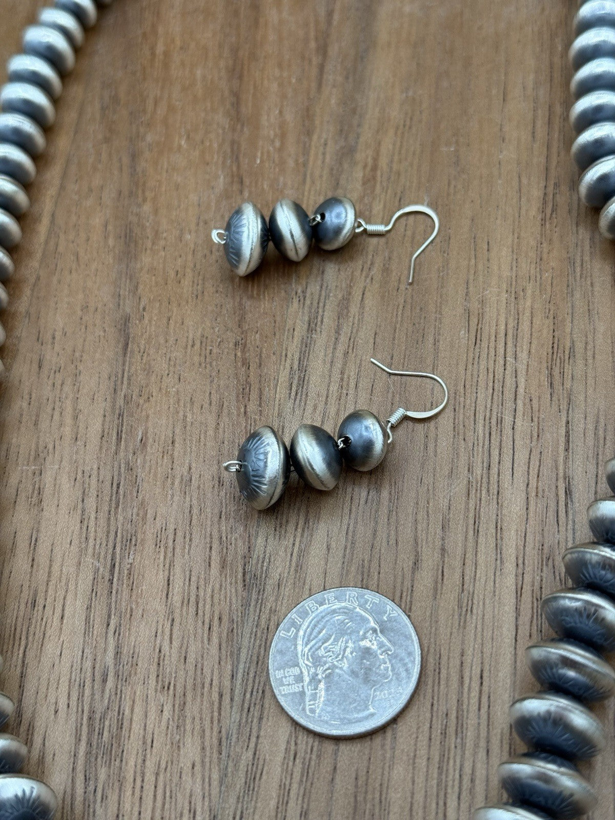 Authentic Navajo Handmade Old Look Navajo Pearl Bead Necklace And Earrings 24”