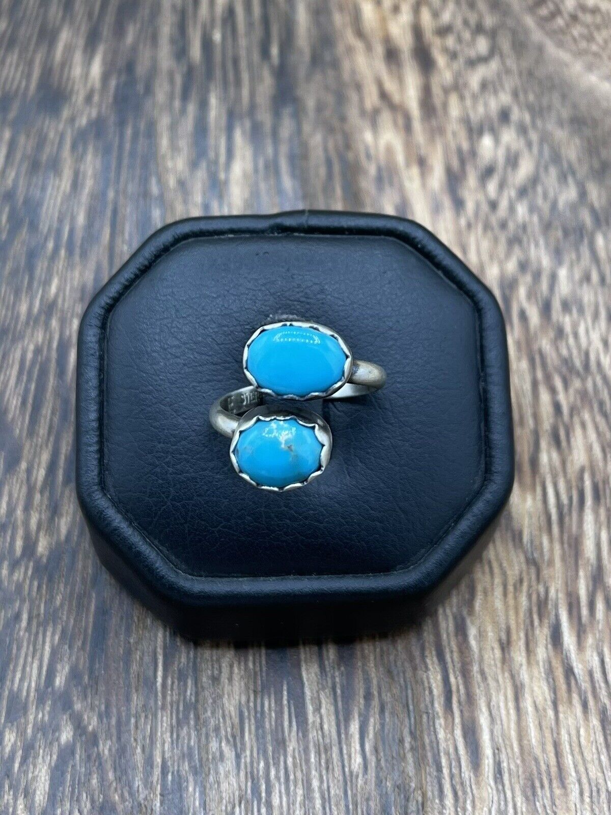 Native American Navajo Handmade Sterling Silver Turquoise Adjustable Ring 6 To 8