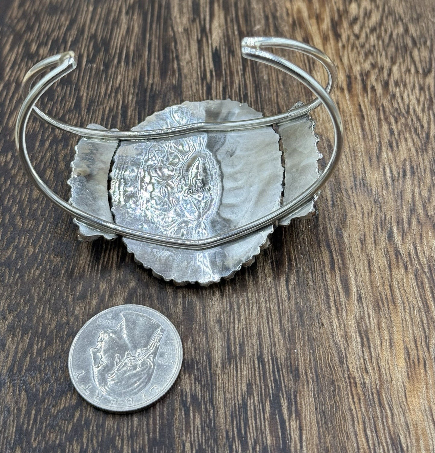 Native American Navajo Handmade Sterling Silver Turquoise Cluster Cuff Bracelet