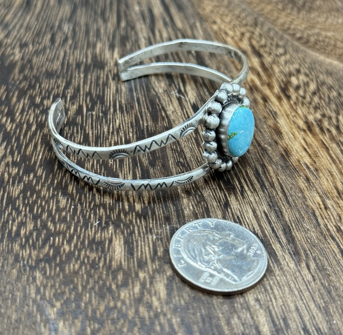 Native Navajo Handmade Sterling Silver Sonoran Gold Turquoise Cuff Bracelet