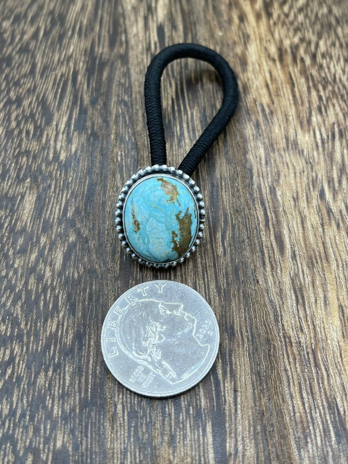 Native American Navajo Handmade Sterling Silver Turquoise Hair Tie Scott Skeets