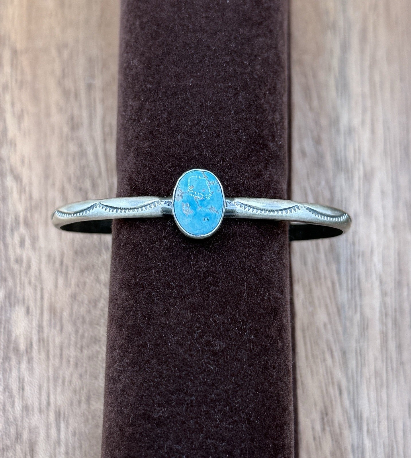 Navajo Handmade Sterling Silver Blue Ridge Turquoise Stacker Cuff Bracelet