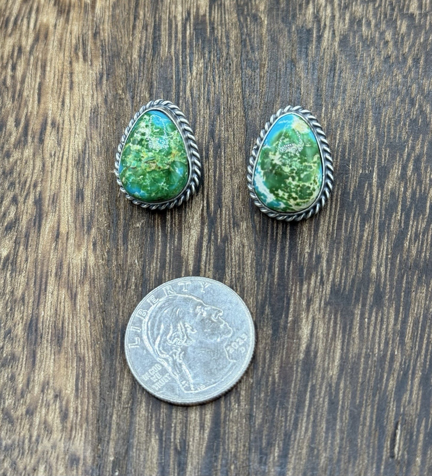 Navajo Handmade Sterling Silver Sonoran Gold Turquoise Post Stud Earrings