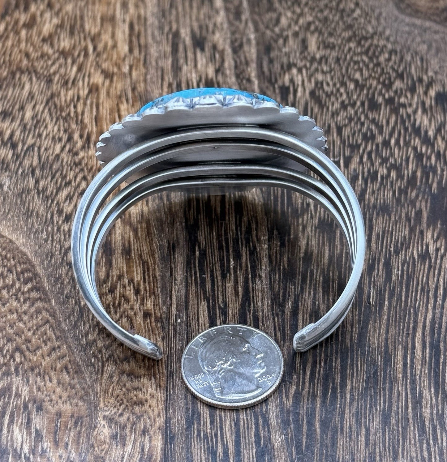 Native Navajo Handmade Sterling Silver Morenci Turquoise Old Look Cuff Bracelet