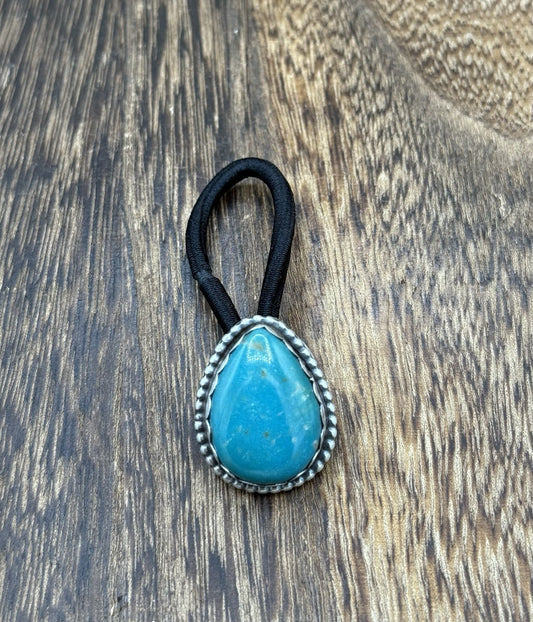 Native American Navajo Handmade Sterling Silver Kingman Turquoise Hair Tie