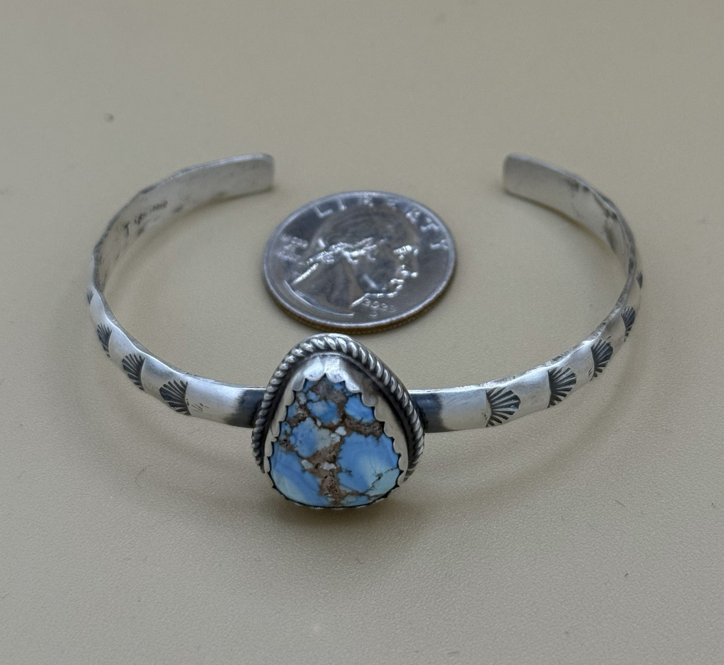 Navajo Handmade Sterling Silver Golden Hills Turquoise Stacker Cuff Bracelet