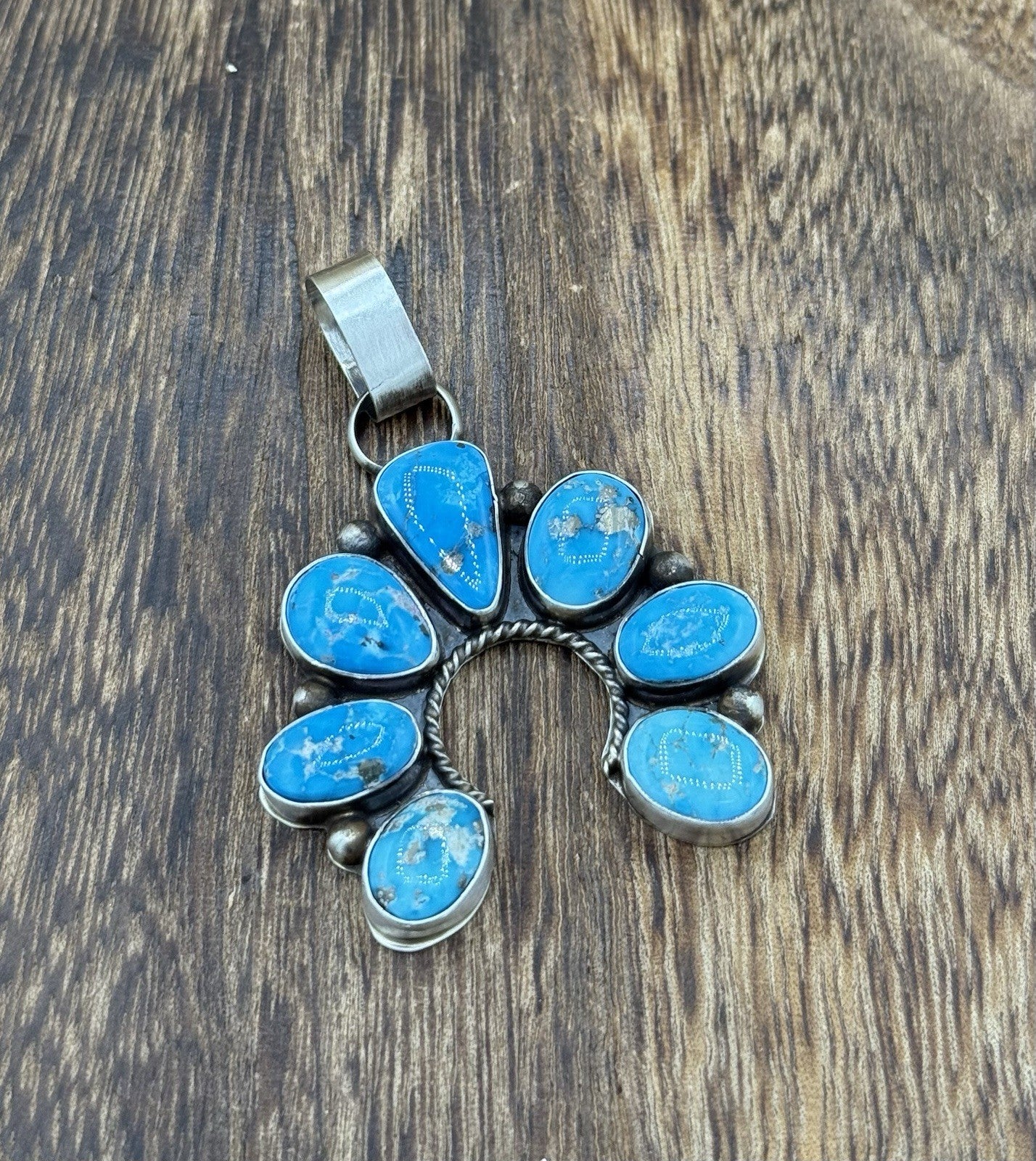 Native Navajo Handmade Sterling Silver Blue Ridge Turquoise Cluster Naja Pendant