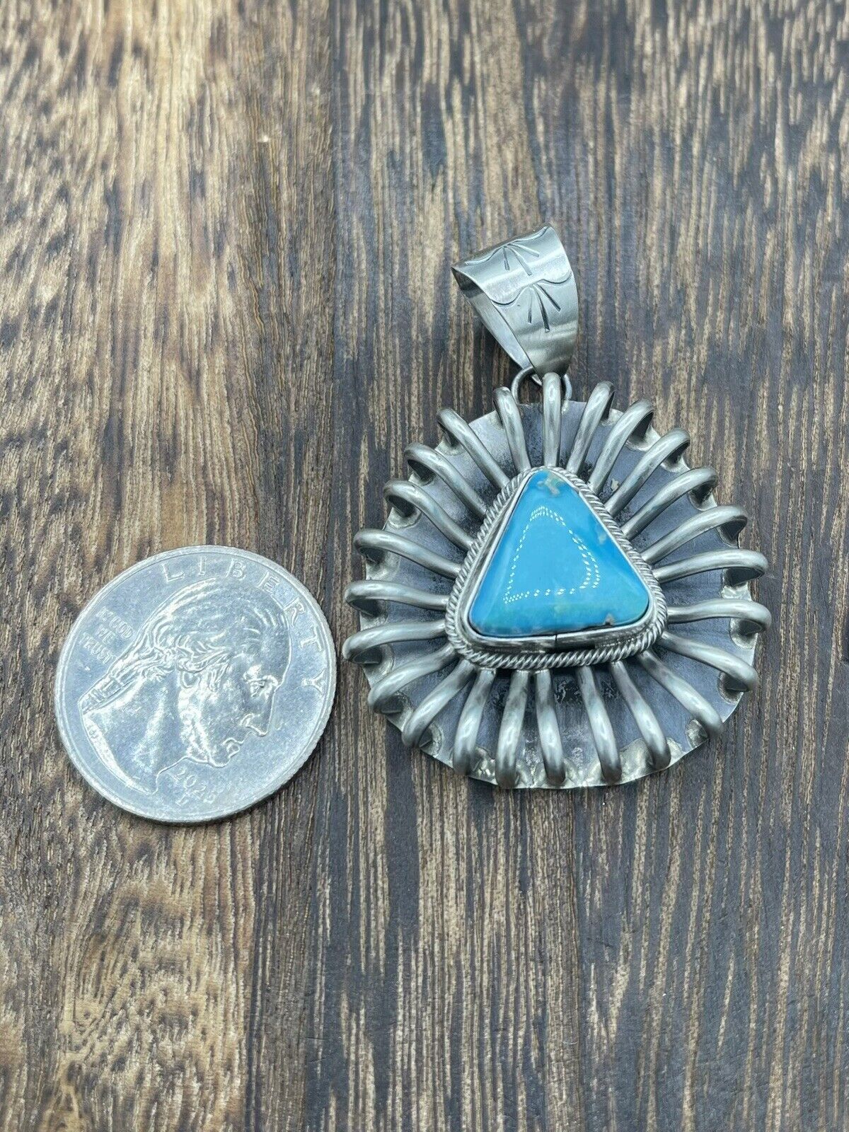 Native American Sterling Silver Navajo Handmade Turquoise Pendant - Betta Lee