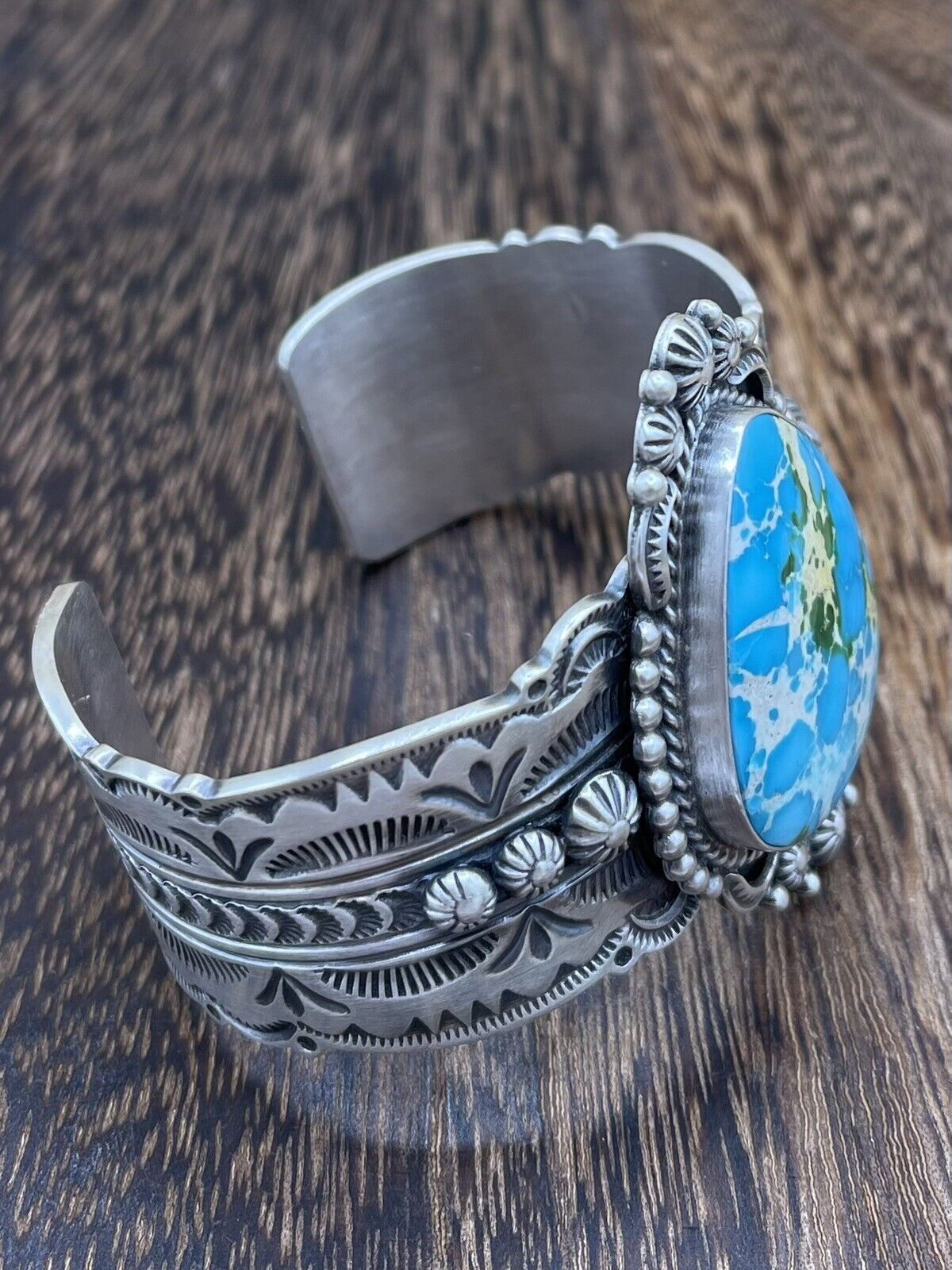 Native American Navajo Handmade Silver Sonoran Turquoise Cuff Bracelet Bennie