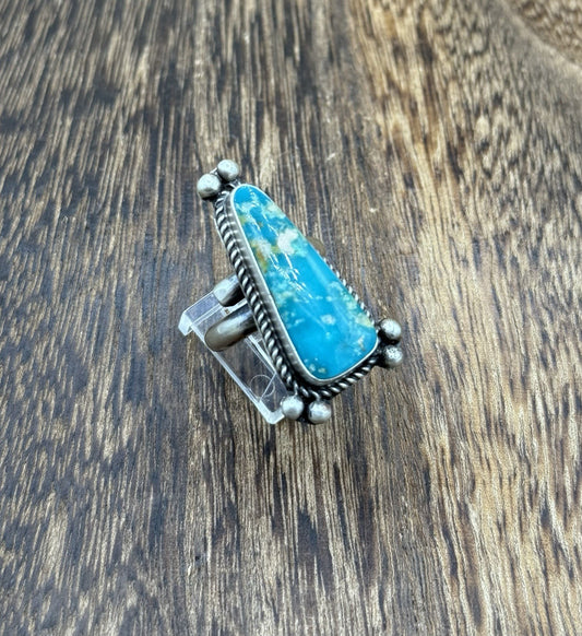 Navajo Handmade Sterling Silver Royston Turquoise Adjustable Ring Size 8 To 10