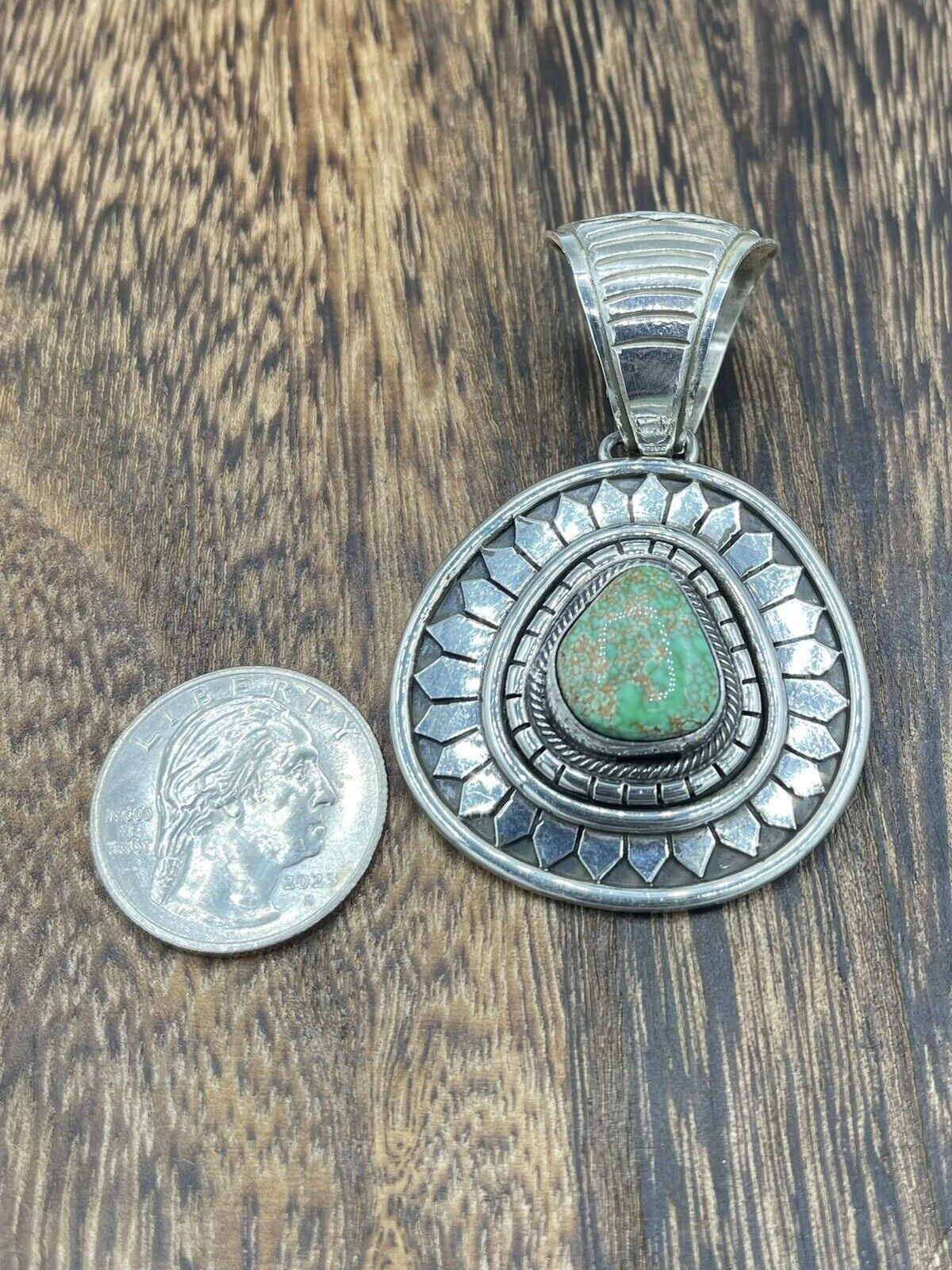 Native American Sterling Silver Navajo High Grade Carico Lake Turquoise Pendant