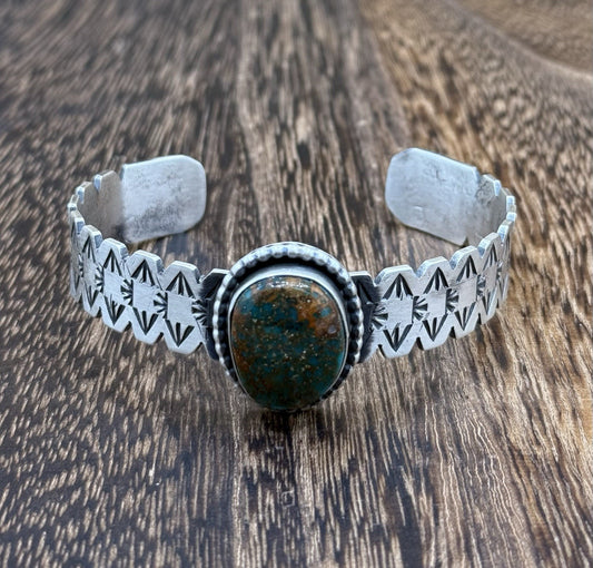 Navajo Handmade Sterling Silver Royston Turquoise Stacker Cuff Bracelet