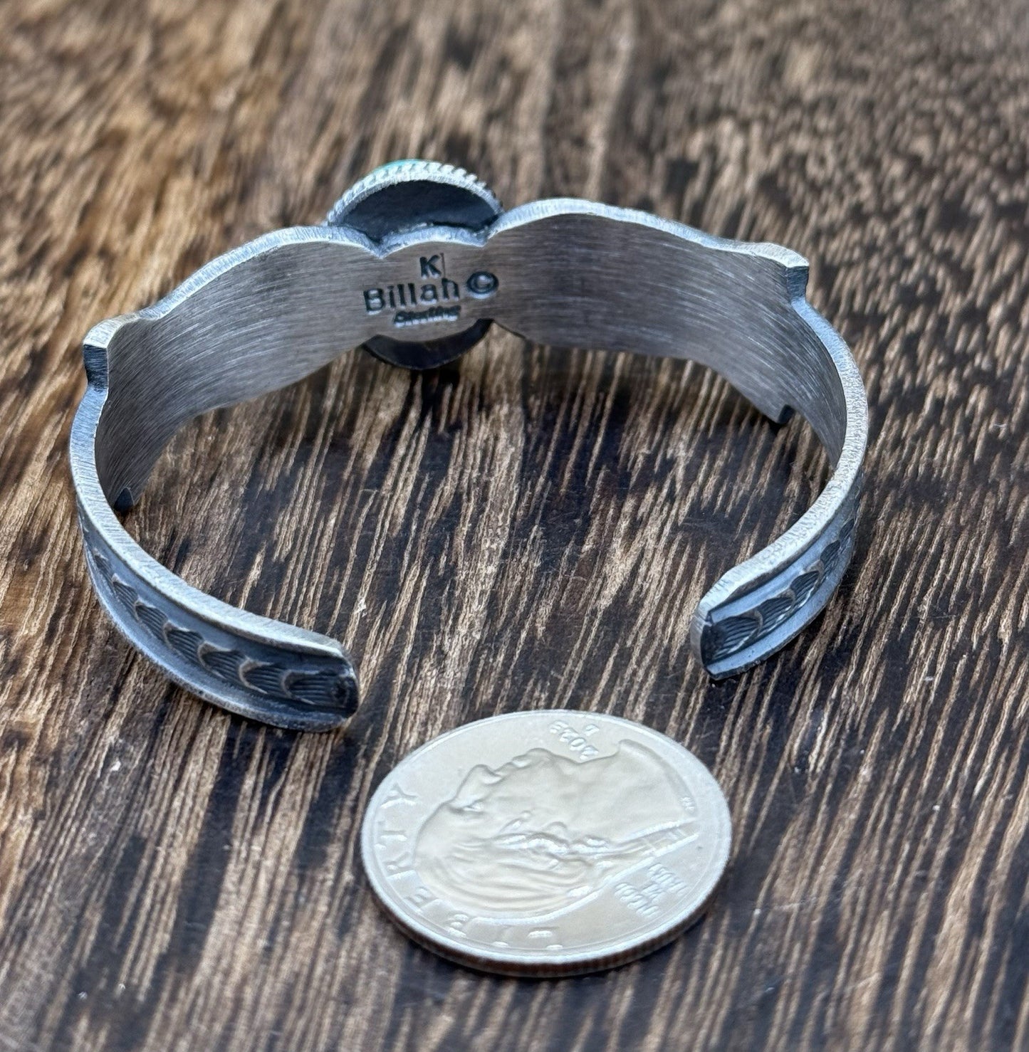 Navajo Handmade Sterling Silver Emerald Valley Turquoise Old look Cast Bracelet