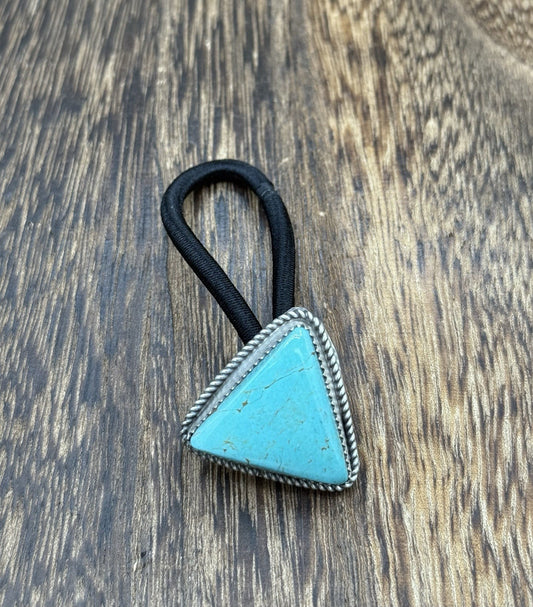 Native American Navajo Handmade Sterling Silver Blue Glacier Turquoise Hair Tie