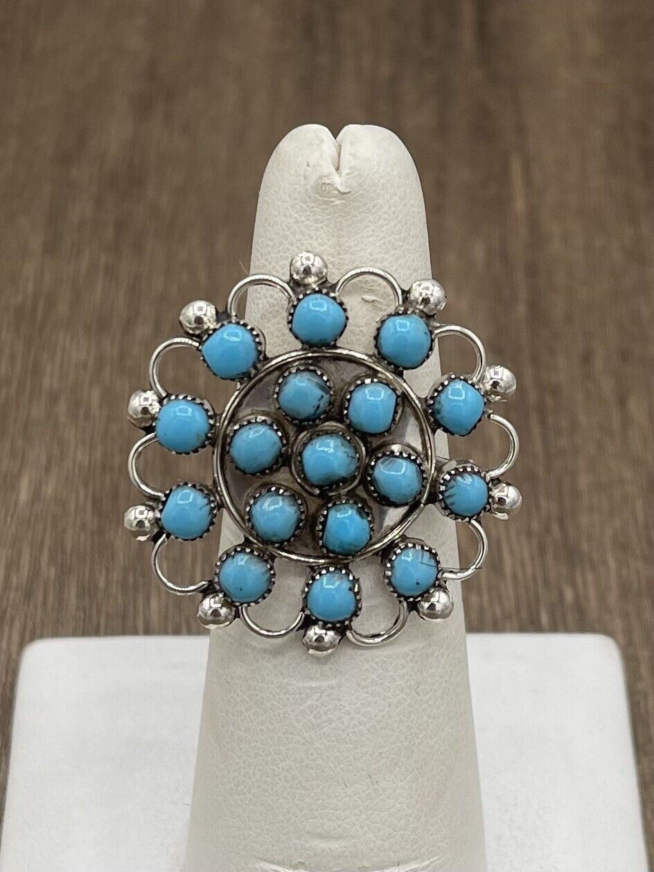 Native American Sterling Silver Zuni Handmade Kingman Turquoise  Ring Size 7